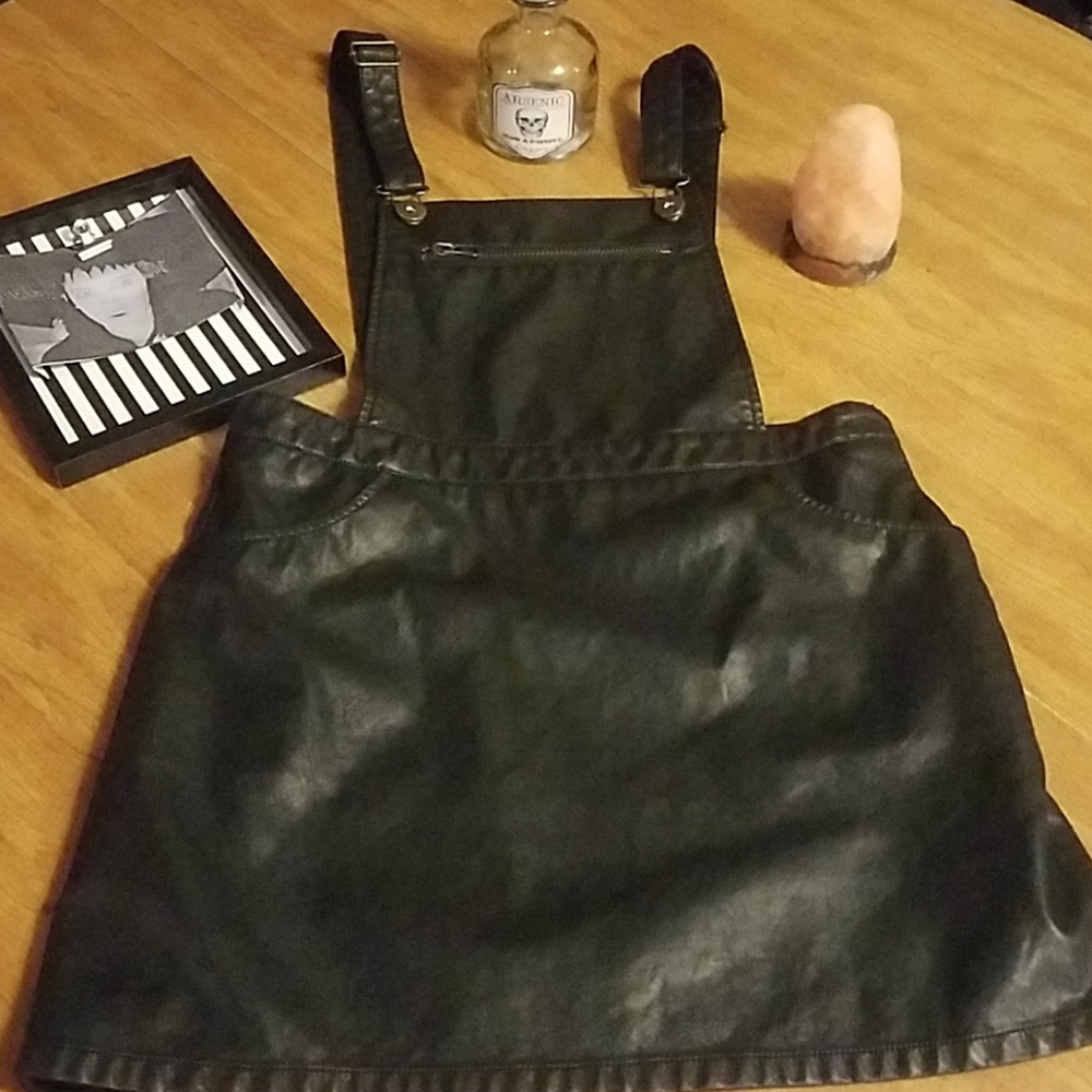 Forever 21 Black leather overall dress